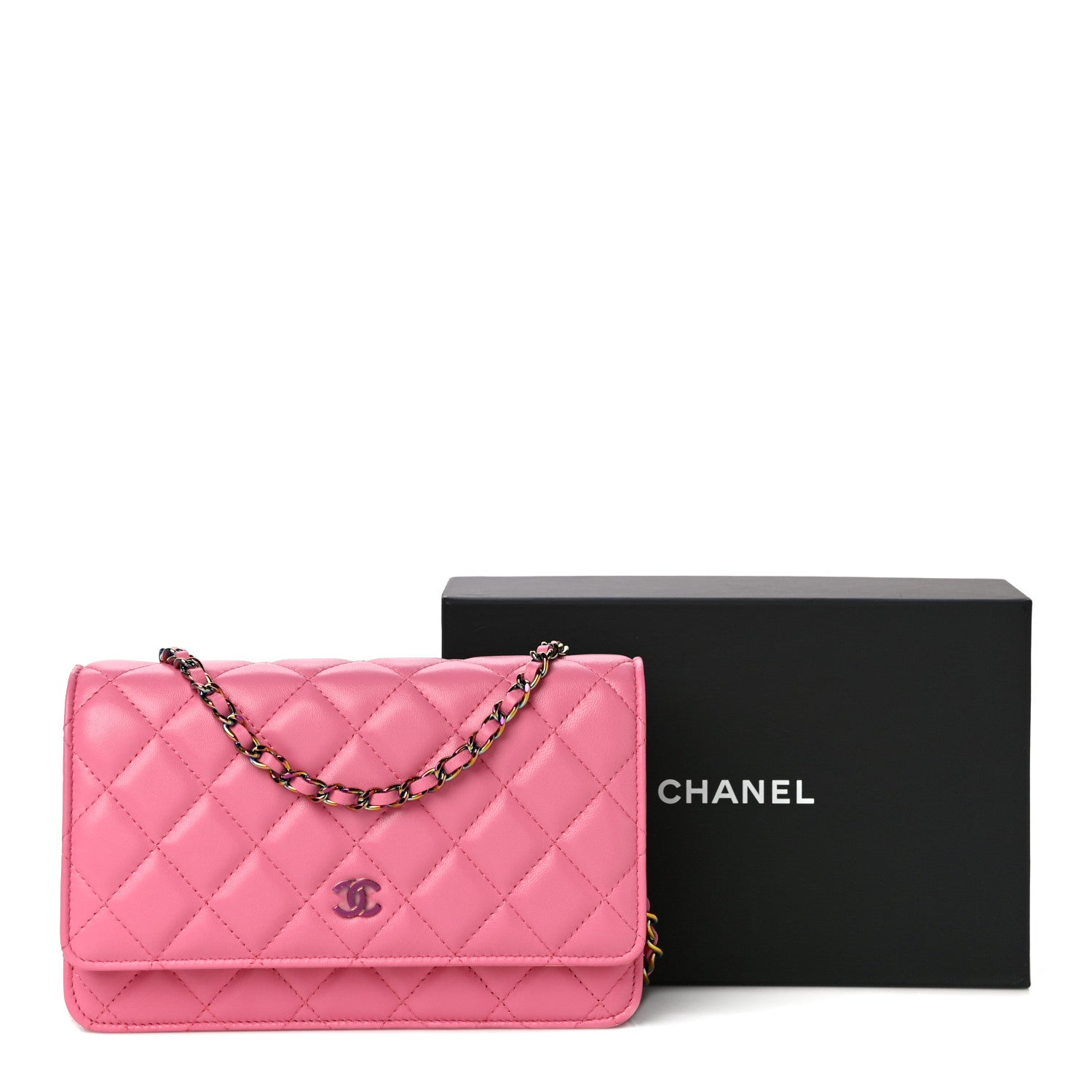Chanel Lambskin Quilted Wallet On Chain WOC Pink Yellow 11 of 11
