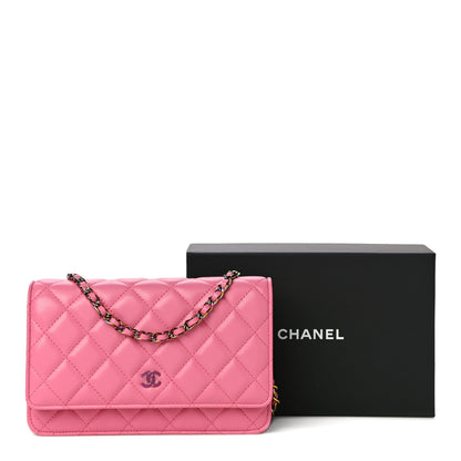 Chanel Lambskin Quilted Wallet On Chain WOC Pink Yellow 11 of 11