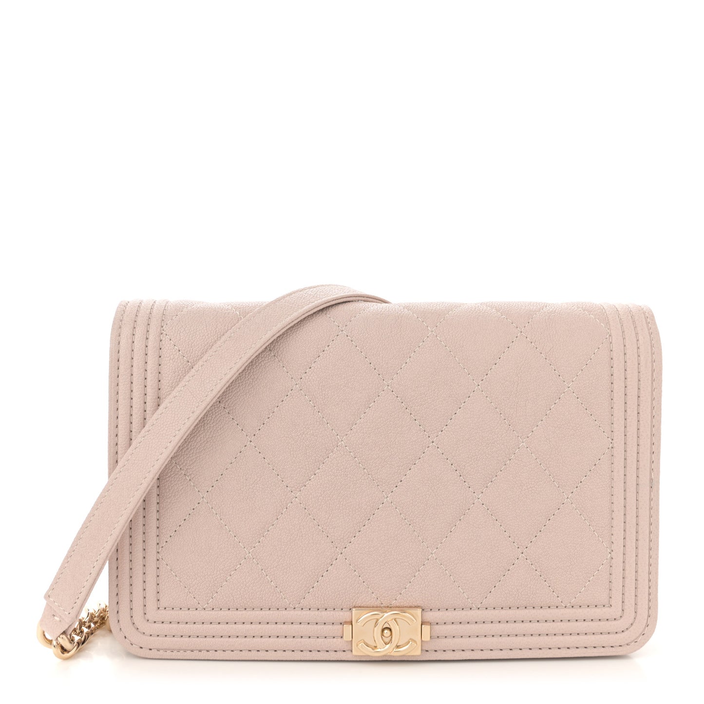 Caviar Quilted Boy Wallet On Chain WOC Light Beige