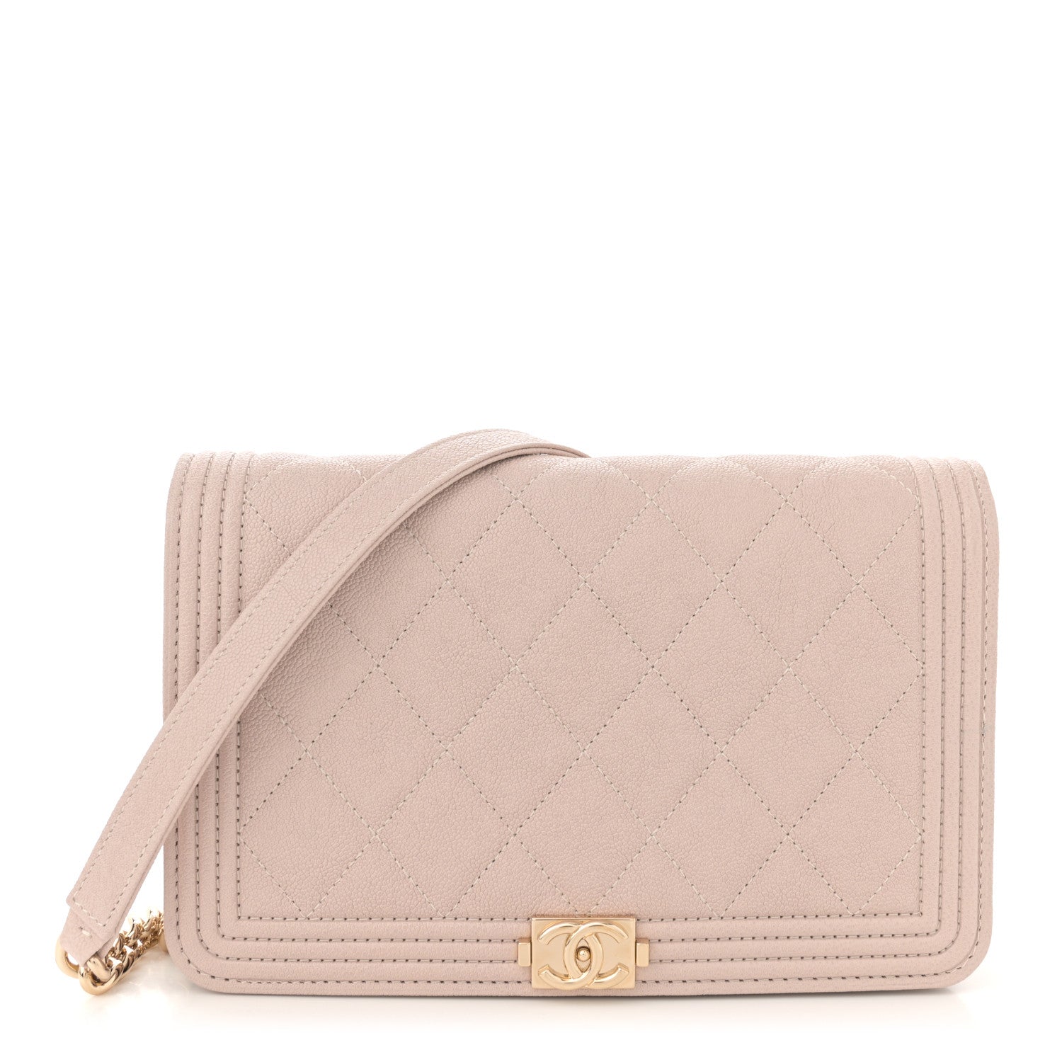 Chanel Caviar Quilted Boy Wallet On Chain WOC Light Beige 1 of 12