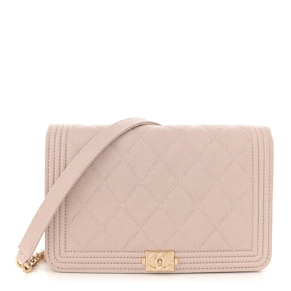 Chanel Caviar Quilted Boy Wallet On Chain WOC Light Beige 1 of 12