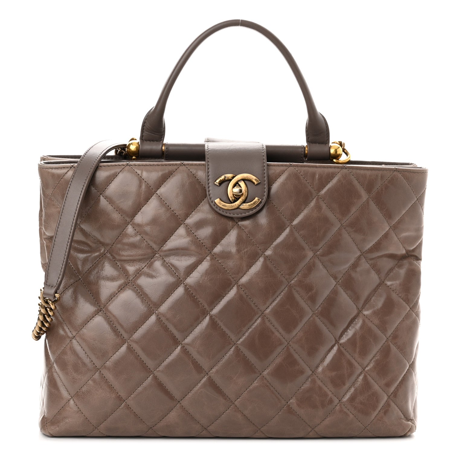 Chanel Glazed Calfskin Quilted Gold Bar Tote Dark Grey 1 of 11