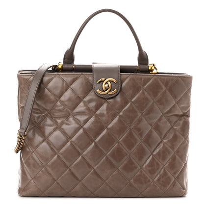 Chanel Glazed Calfskin Quilted Gold Bar Tote Dark Grey 1 of 11