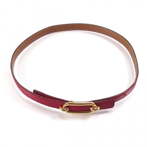 Hermes Lizard Belt Gold Buckle Red 1 of 4