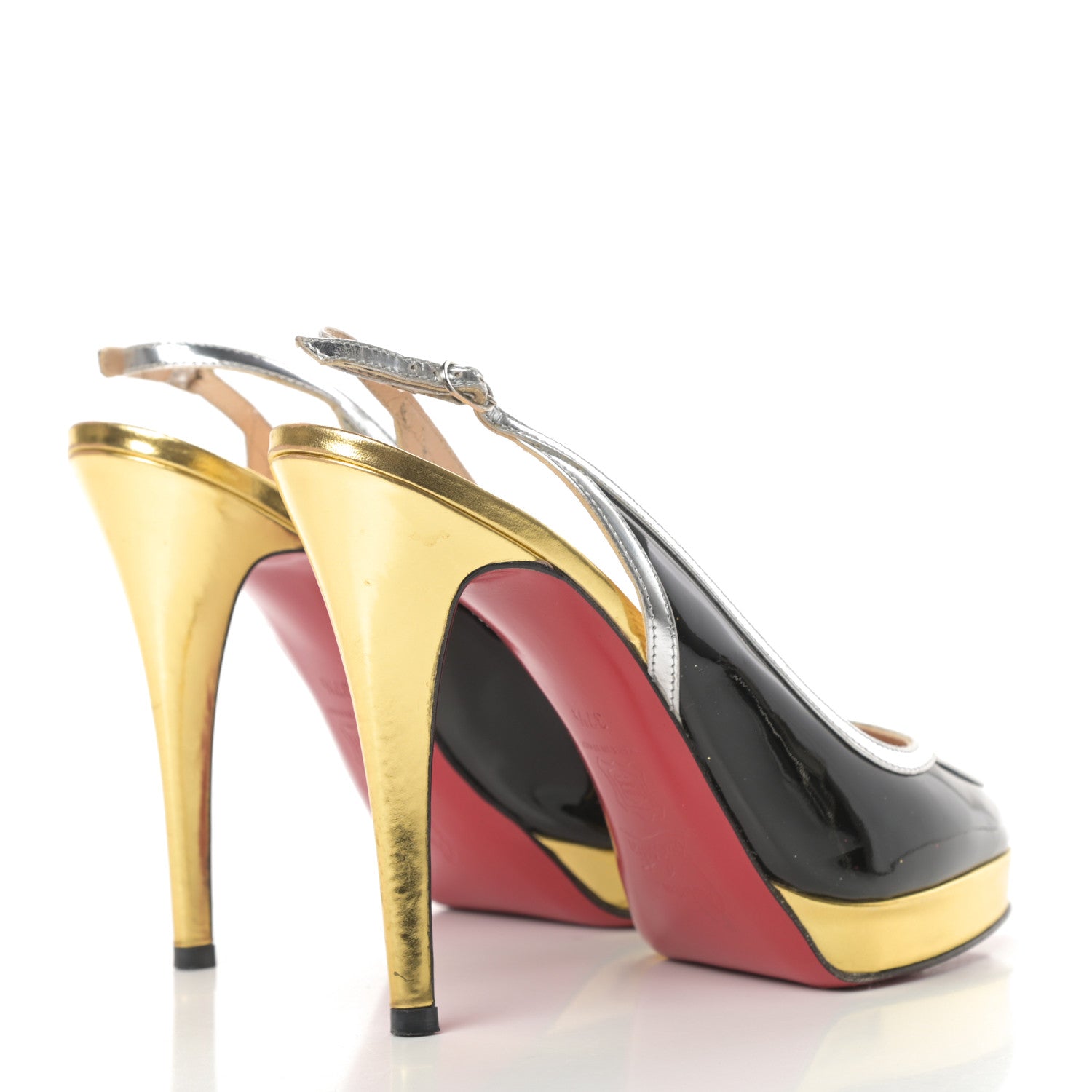 Christian Louboutin Patent Calfskin Round Toe Platform Slingback Pumps 37.5 Black 4 of 15