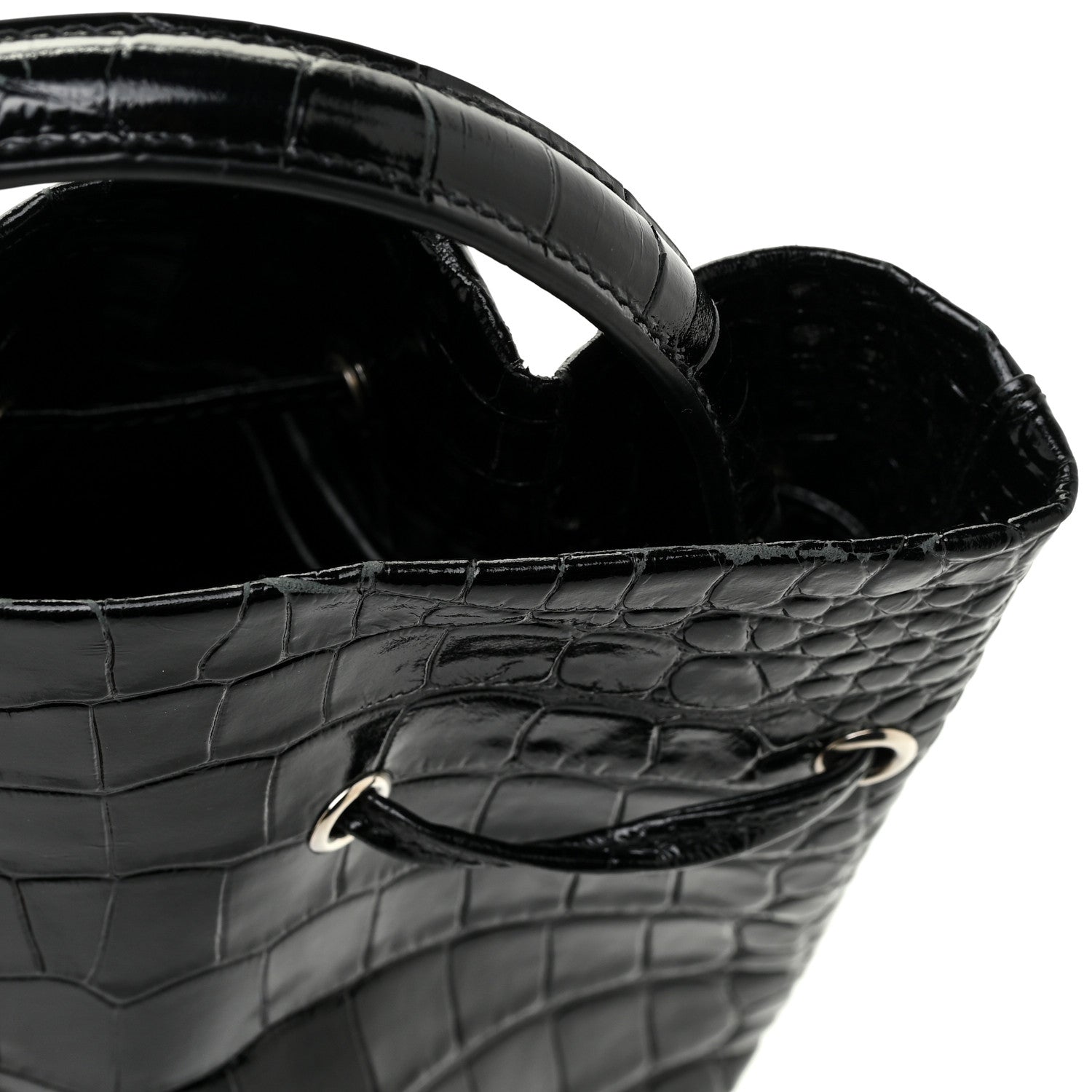 Balenciaga Shiny Calfskin Logo Crocodile Embossed XS Everyday Bucket Bag Black 13 of 15