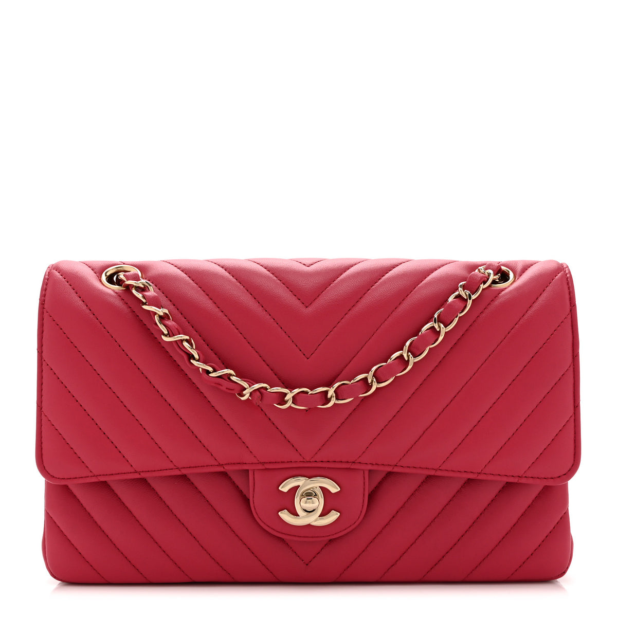 Chanel Lambskin Chevron Quilted Medium Double Flap Pink 1 of 10