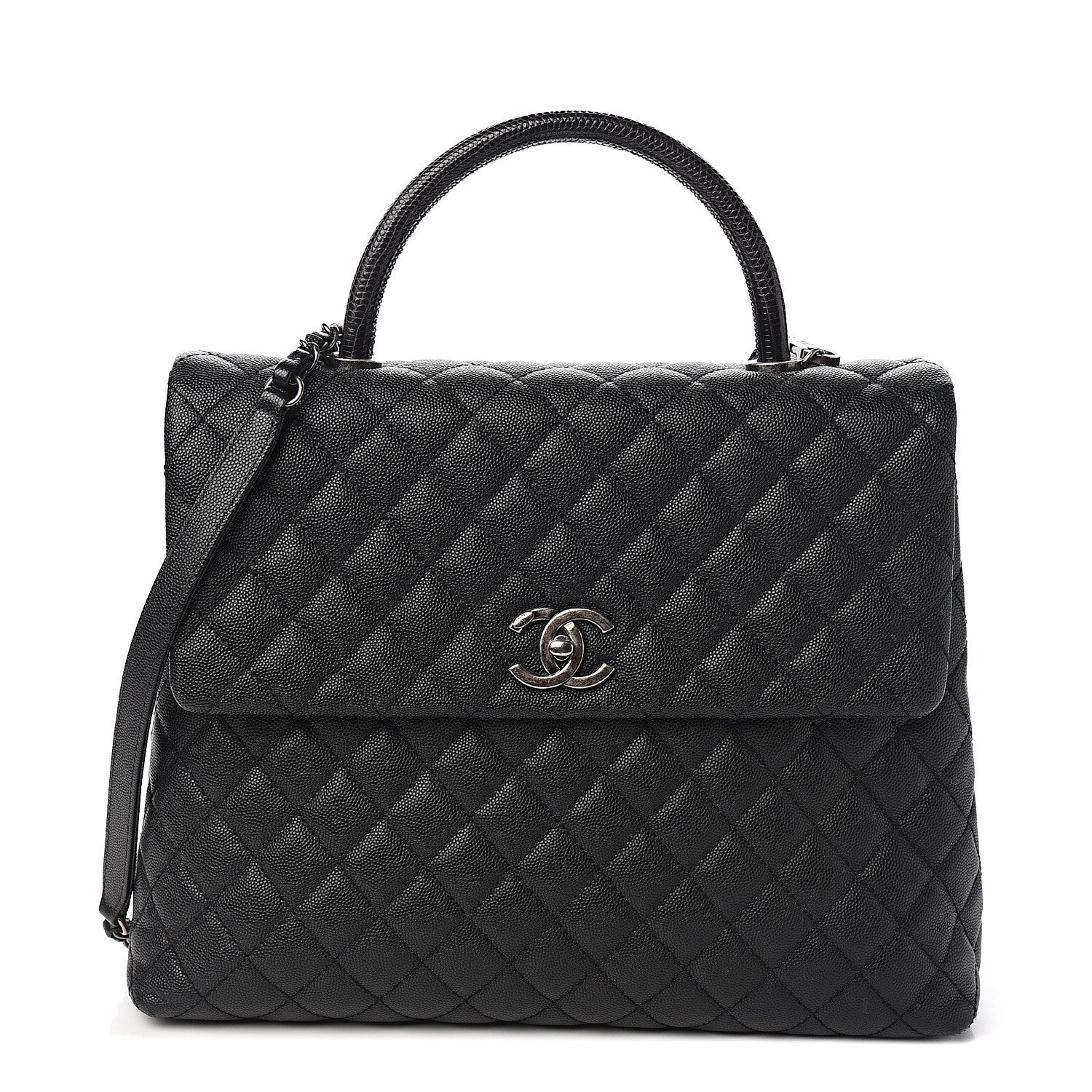 Chanel Caviar Lizard Quilted Large Coco Handle Flap Black 1 of 11