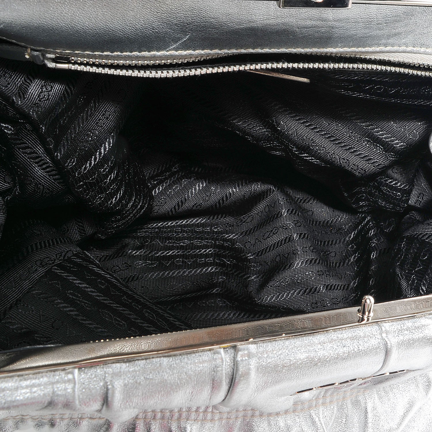 Prada Nappa Dressy Gaufre Frame Tote Argento 6 of 8