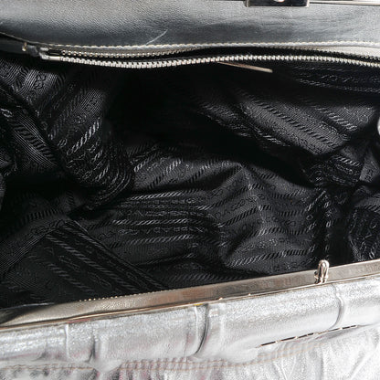 Prada Nappa Dressy Gaufre Frame Tote Argento 6 of 8
