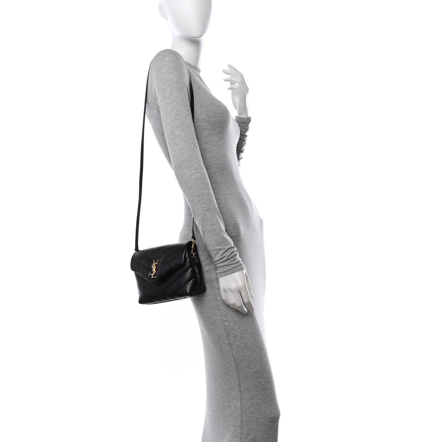 Saint Laurent Calfskin Y Quilted Monogram Toy Loulou Crossbody Bag Black 2 of 13