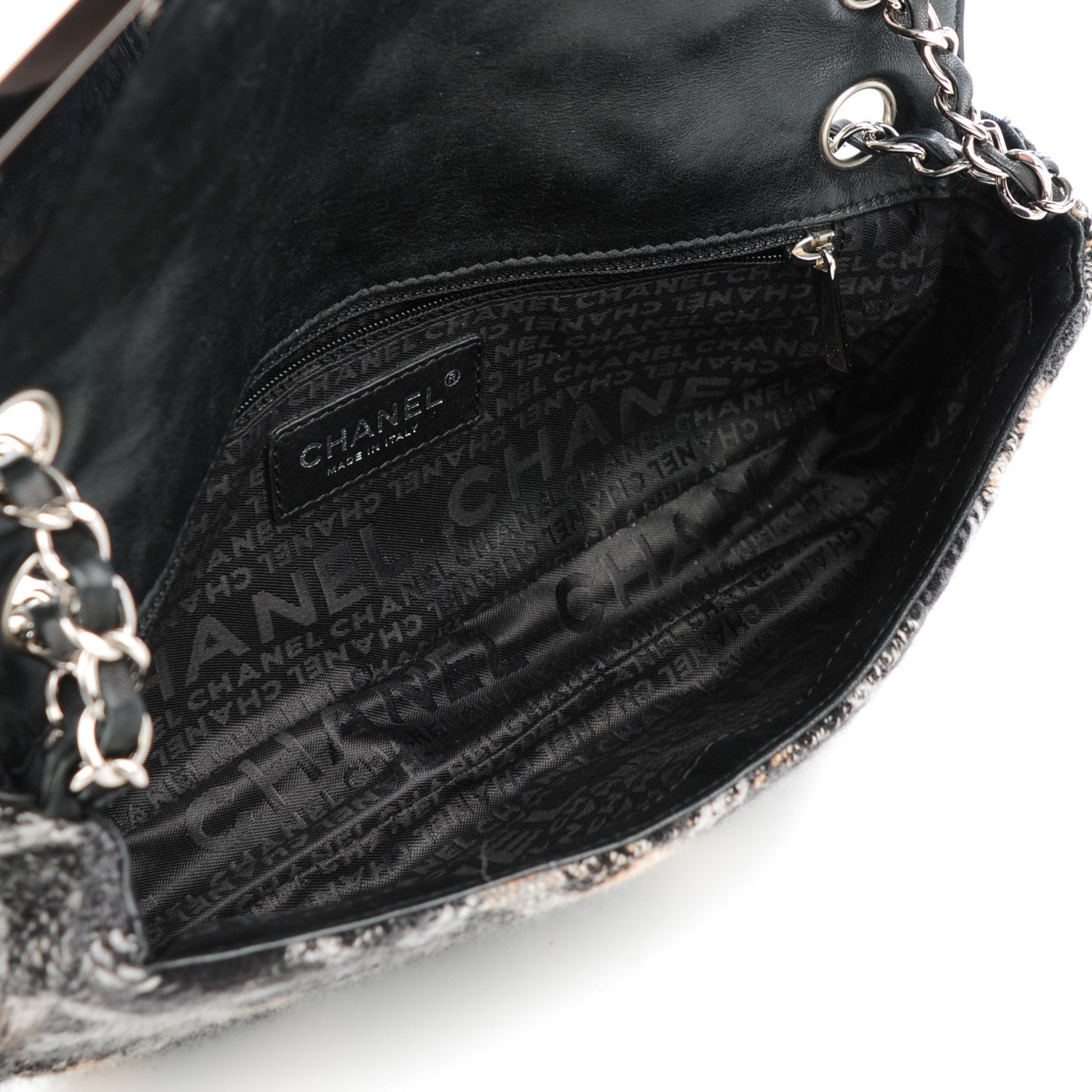 Chanel Woven Tweed CC Flap Black Grey 5 of 7
