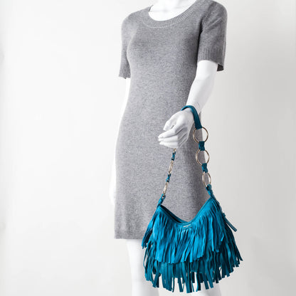 Saint Laurent Suede Boheme Fringe Hobo 2 of 8