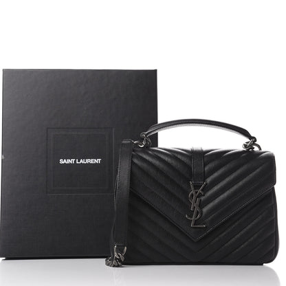 Saint Laurent Sheepskin Matelasse Chevron Monogram Medium College Bag Black 10 of 10