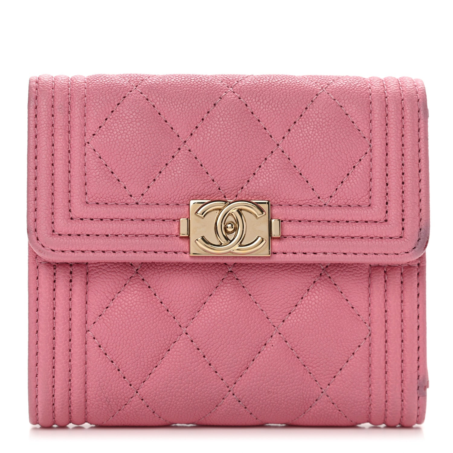 Chanel Caviar Quilted Compact Boy Wallet Pink 1 of 10