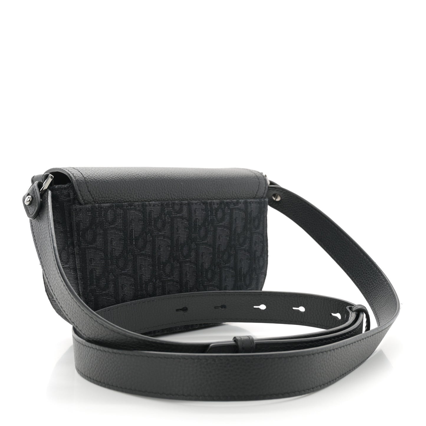 Oblique Jacquard Grained Calfskin Mini Saddle Messenger Bag With Flap Black