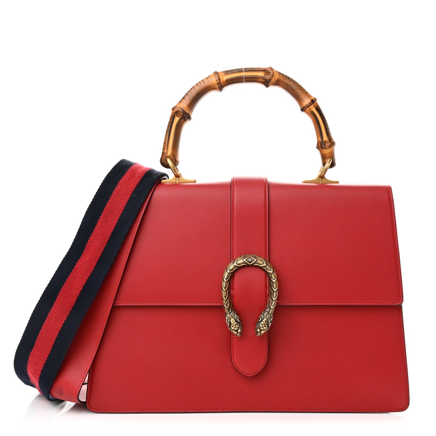 Gucci Moon Calfskin Web Large Dionysus Bamboo Top Handle Bag Hibiscus Red 1 of 15