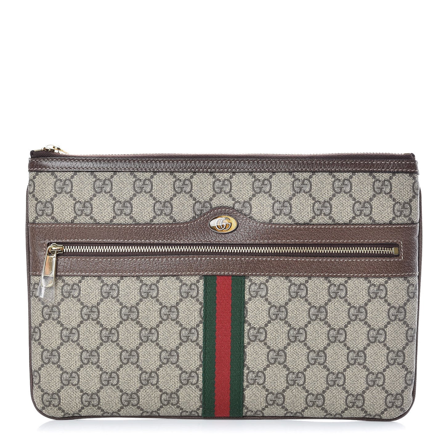 GG Supreme Monogram Large Ophidia Pouch Clutch Brown