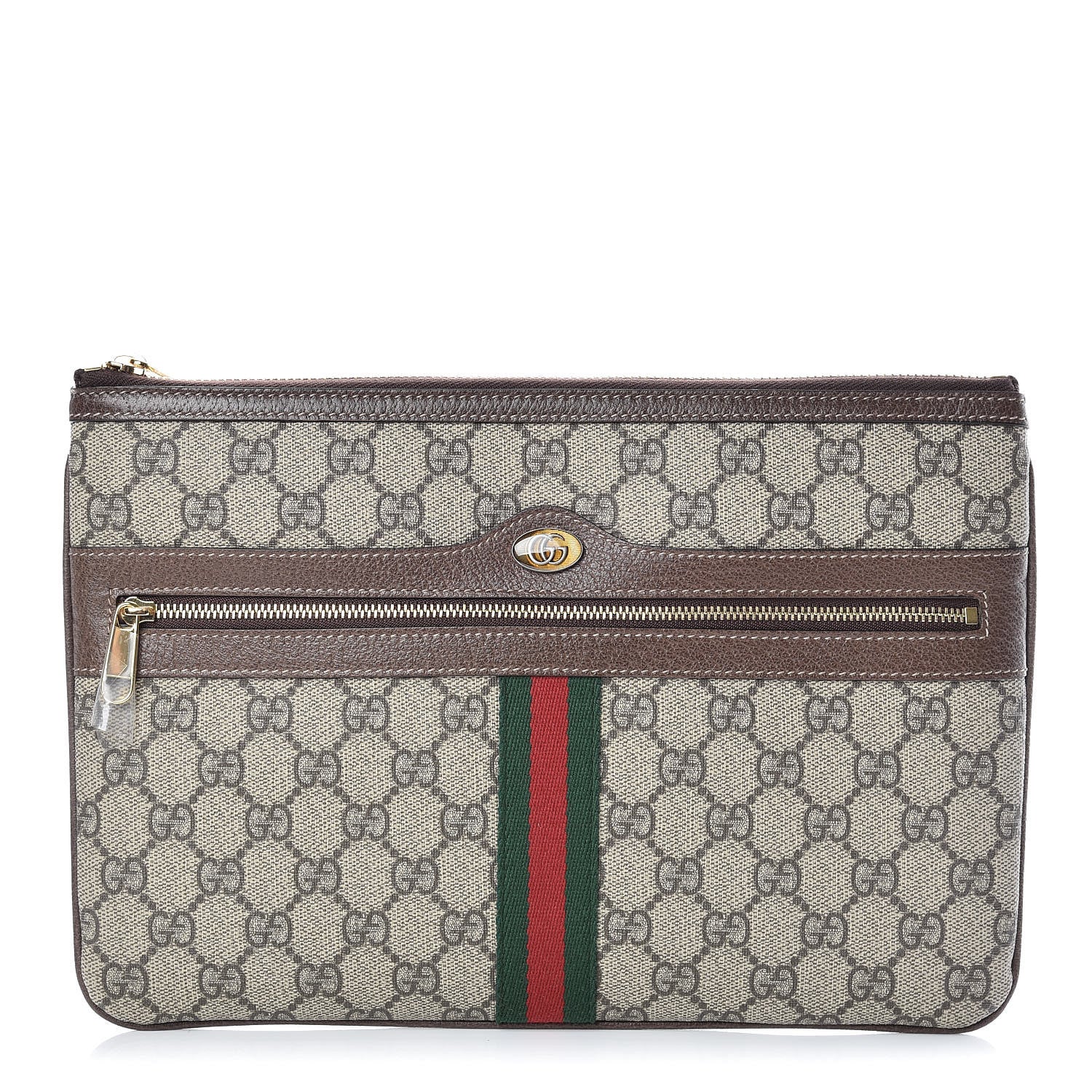 Gucci GG Supreme Monogram Large Ophidia Pouch Clutch Brown 1 of 10