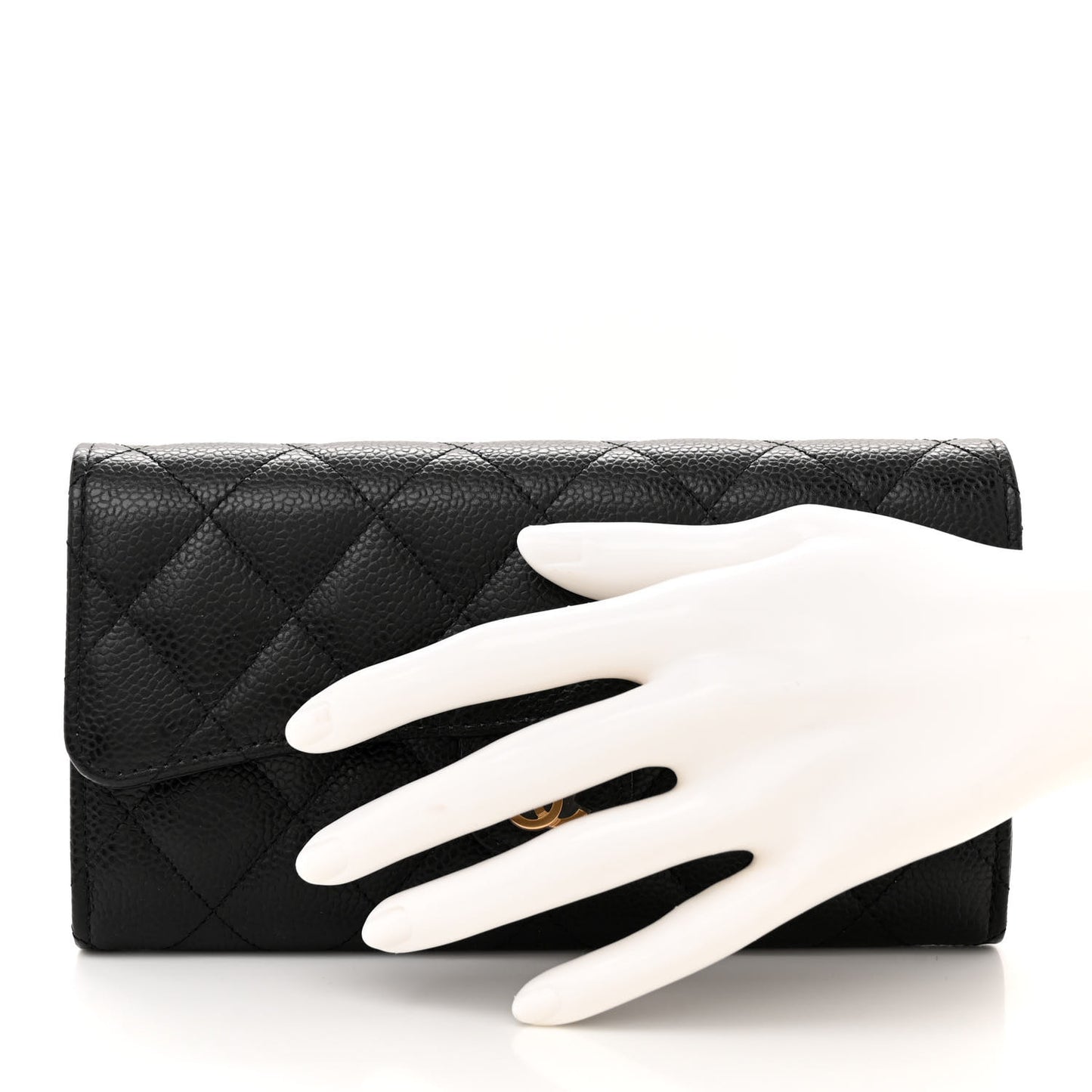 Caviar Quilted Large Gusset Flap Wallet Black
