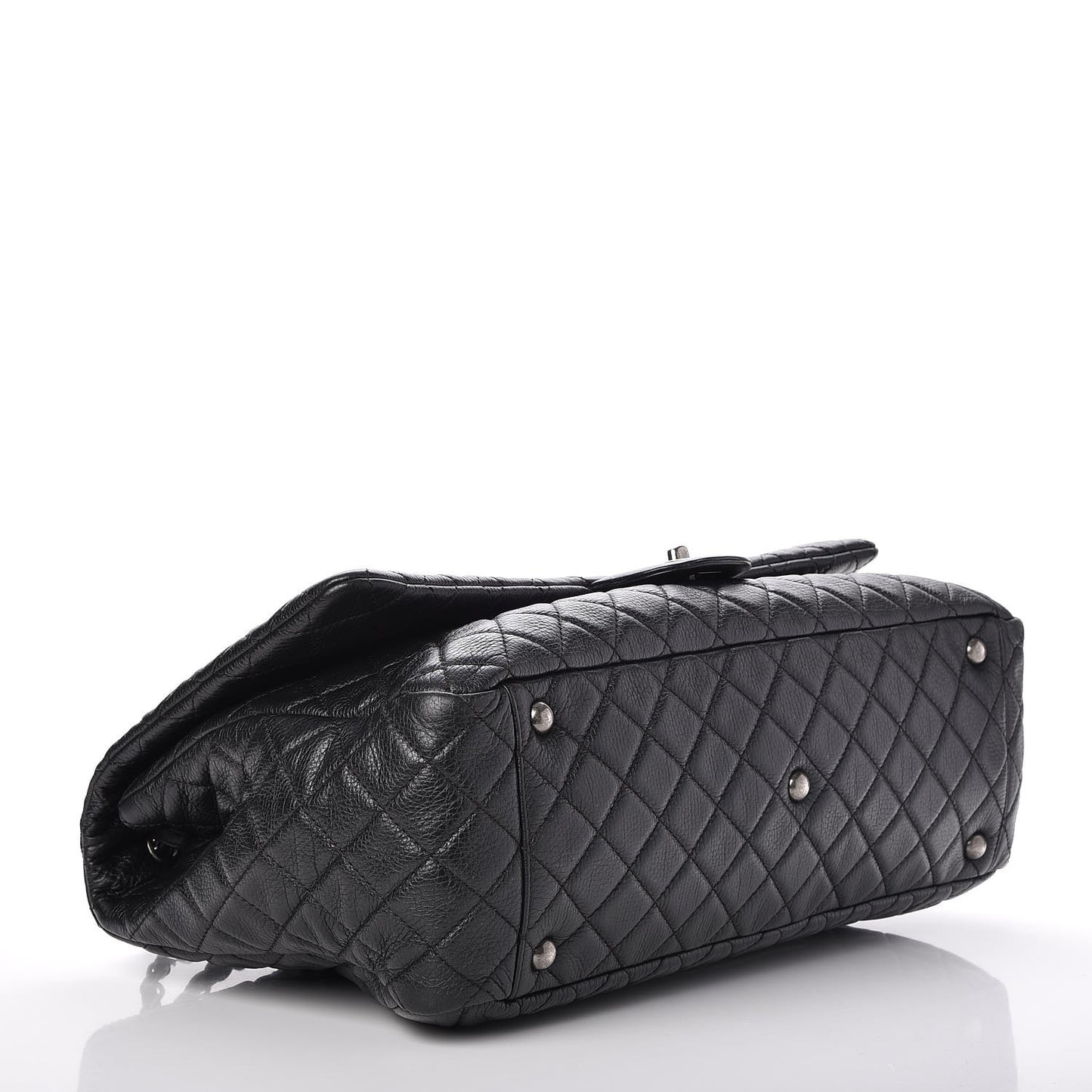Calfskin Quilted XXL Travel Flap Bag Black