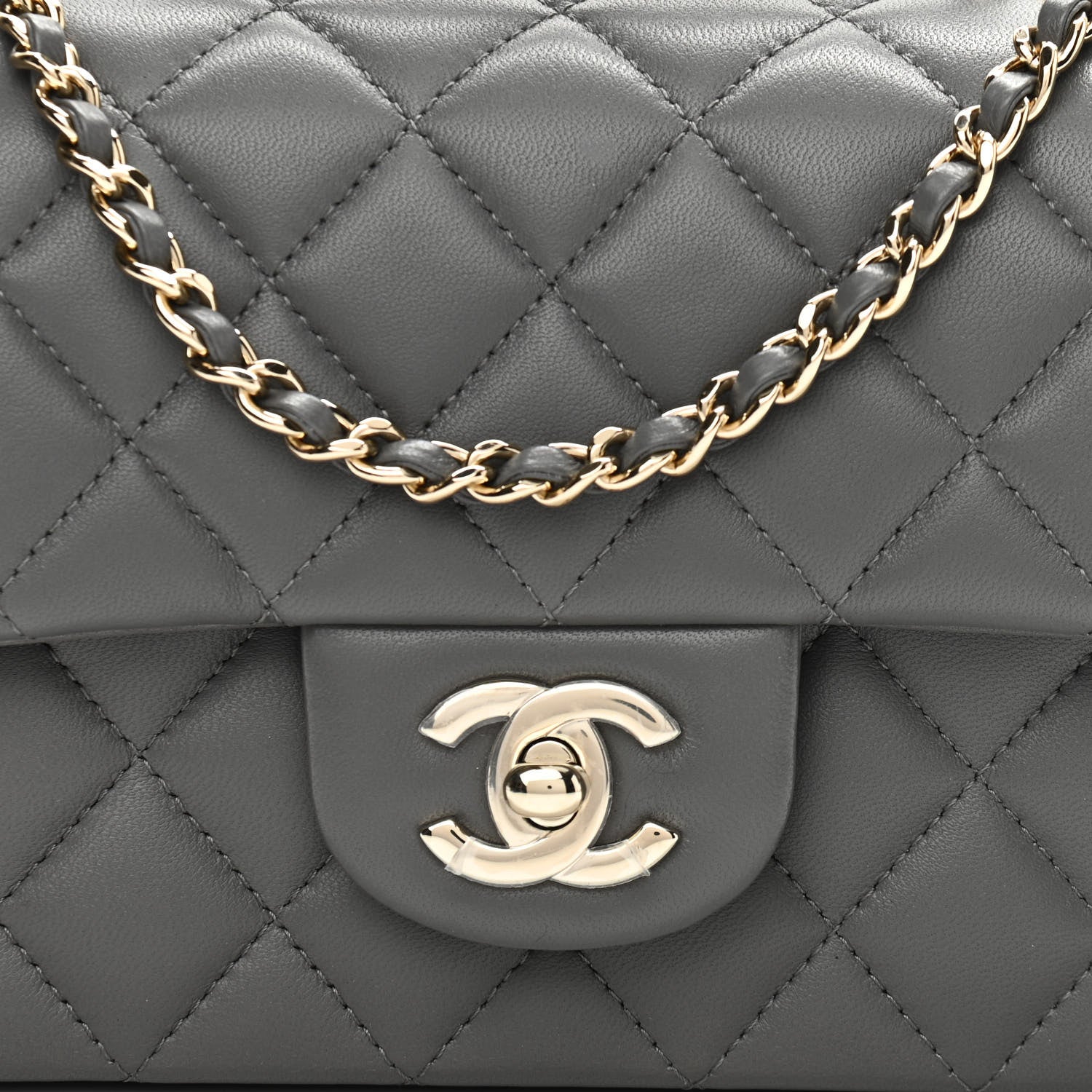 Chanel Lambskin Quilted Mini Top Handle Rectangular Flap Dark Grey 12 of 13