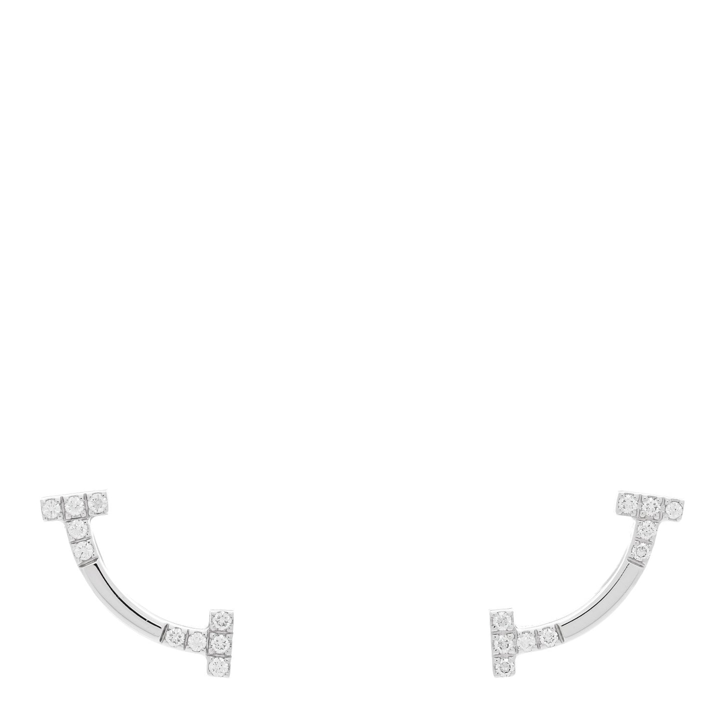 18K White Gold Diamond Mini T Smile Earrings