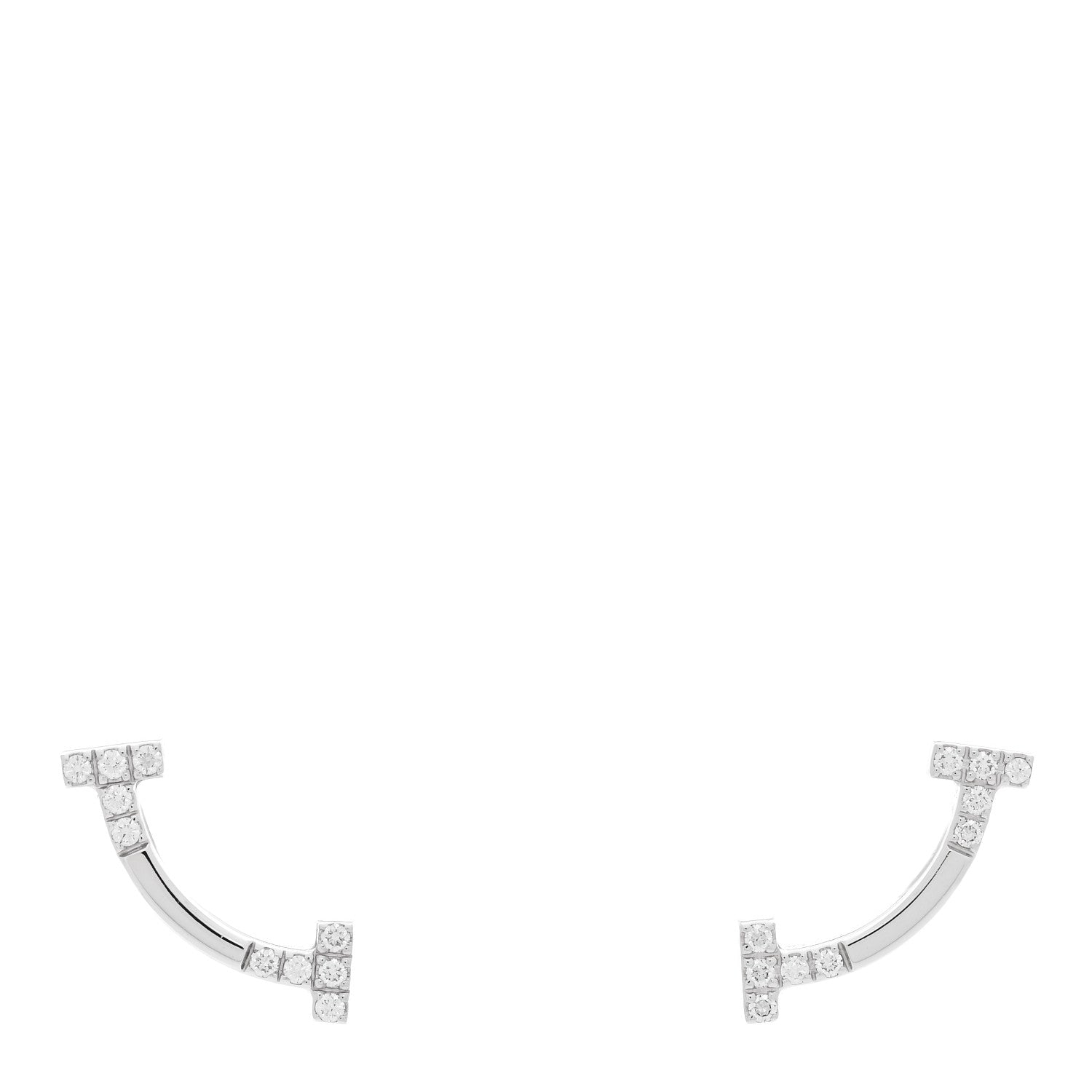 Tiffany 18K White Gold Diamond Mini T Smile Earrings 1 of 6
