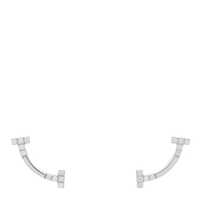 Tiffany 18K White Gold Diamond Mini T Smile Earrings 1 of 6