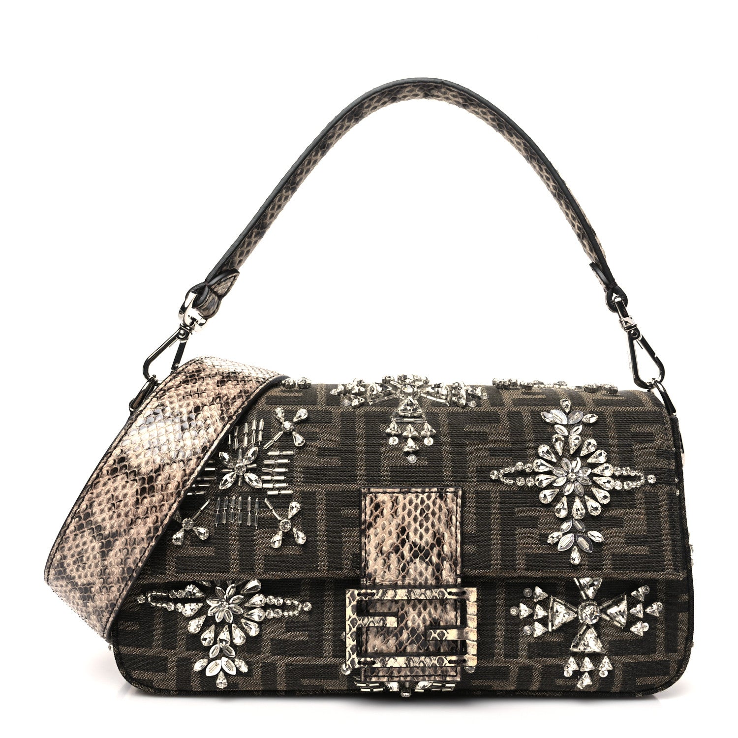 Fendi Re-Edition Elaphe Fabric Jacquard FF 1974 Embroidered Baguette Multicolor 1 of 10