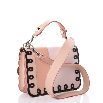 Fendi Vitello Dolce Scalloped Studded Scrollwork Kan I Shoulder Bag Plaster Black 3 of 8