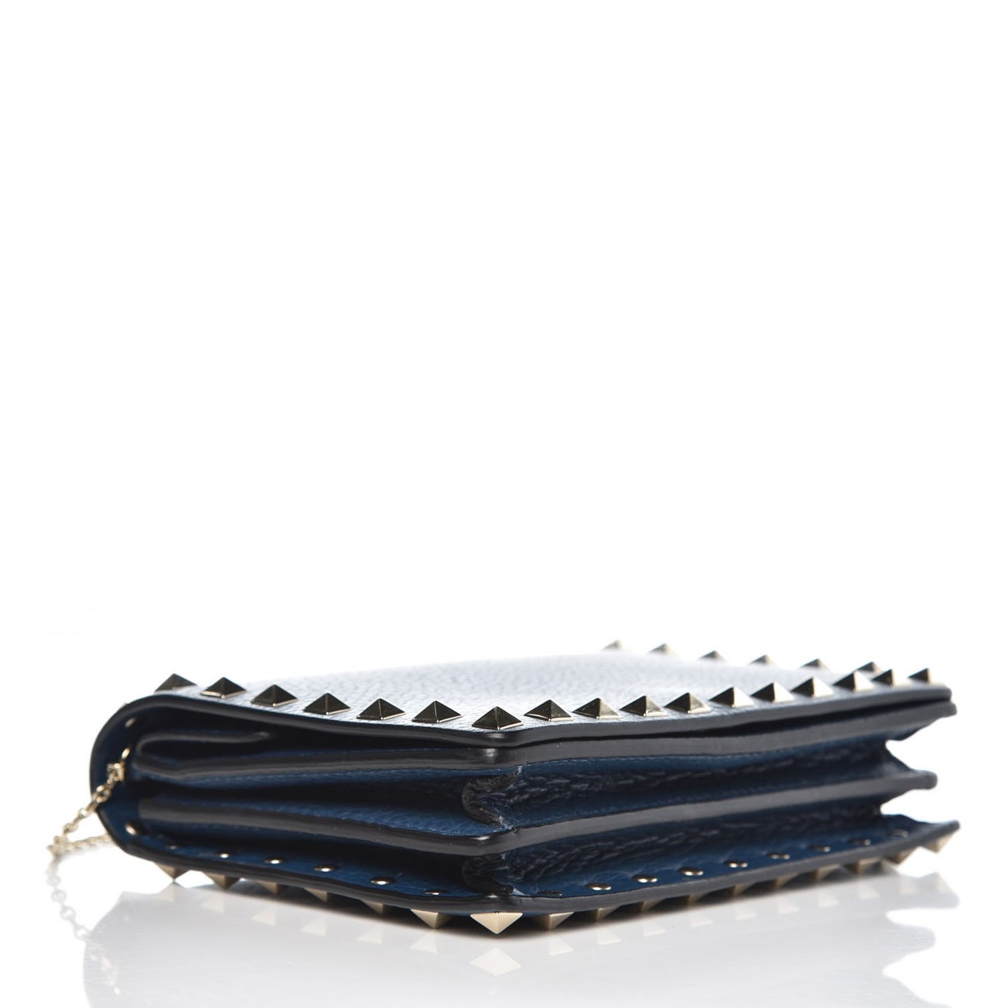 Grained Calfskin Rockstud Wallet on Chain Peacock