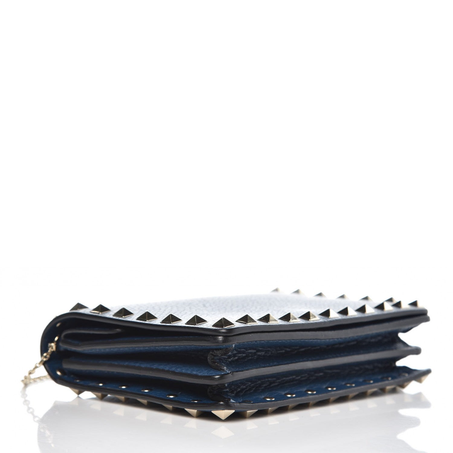 Valentino Garavani Grained Calfskin Rockstud Wallet on Chain Peacock 4 of 7