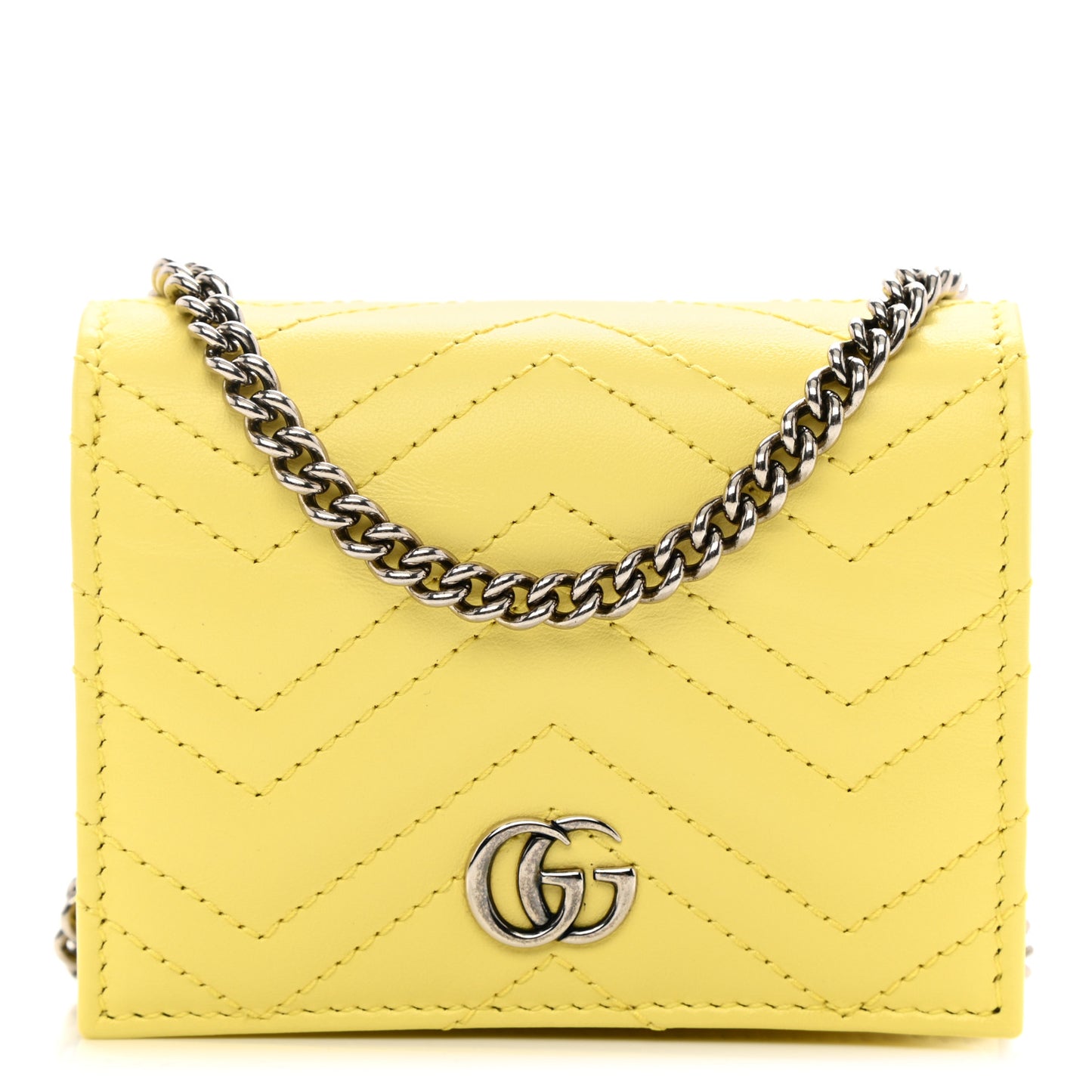 Calfskin Matelasse GG Marmont Mini Wallet On Chain Banana