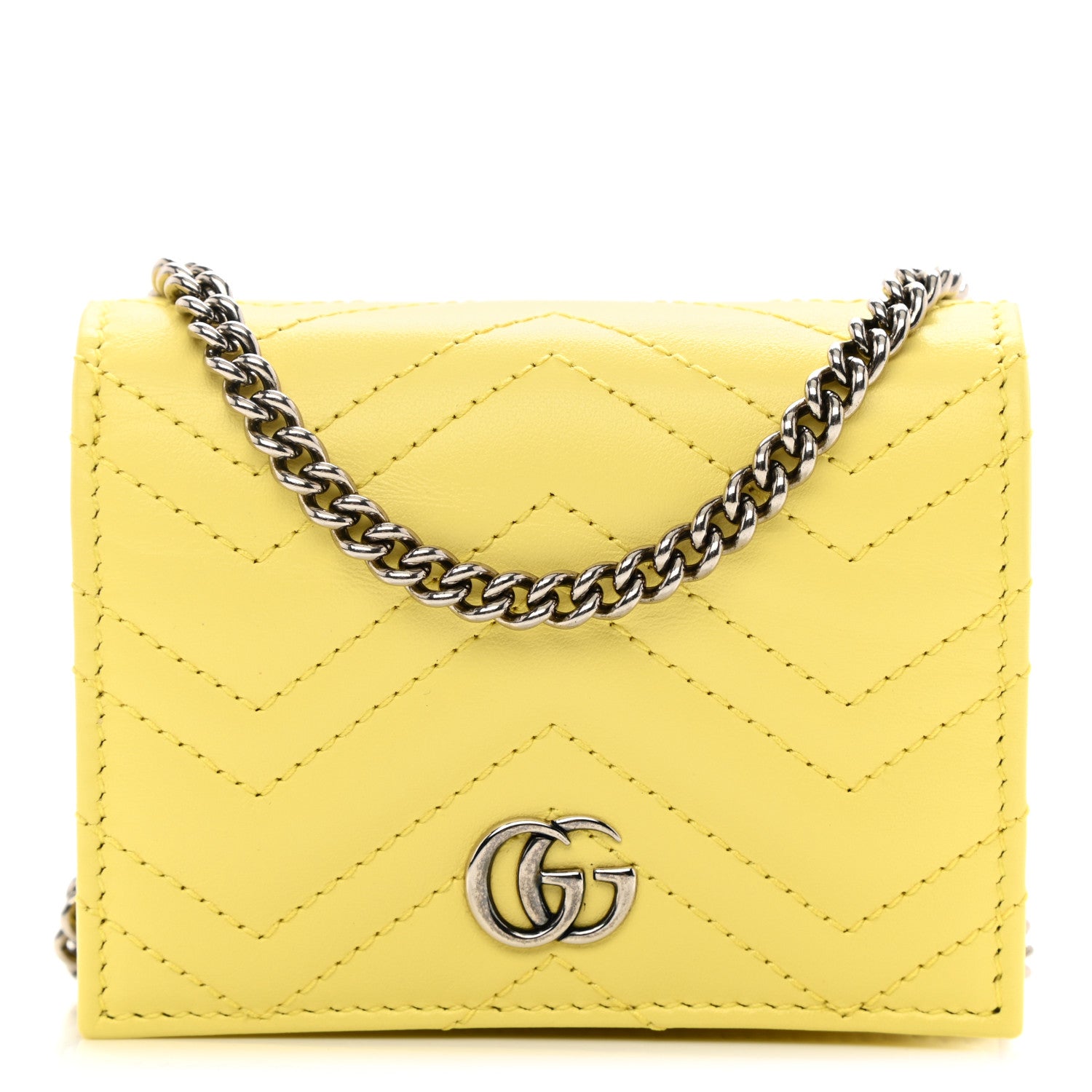 Gucci Calfskin Matelasse GG Marmont Mini Wallet On Chain Banana 1 of 10