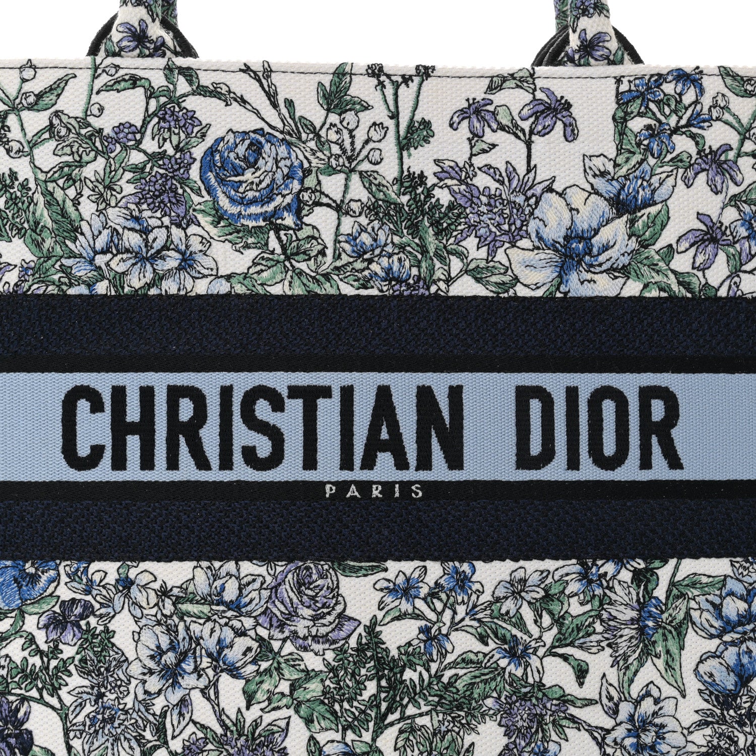 Christian Dior Canvas Embroidered Medium Flowers Book Tote Blue 8 of 10