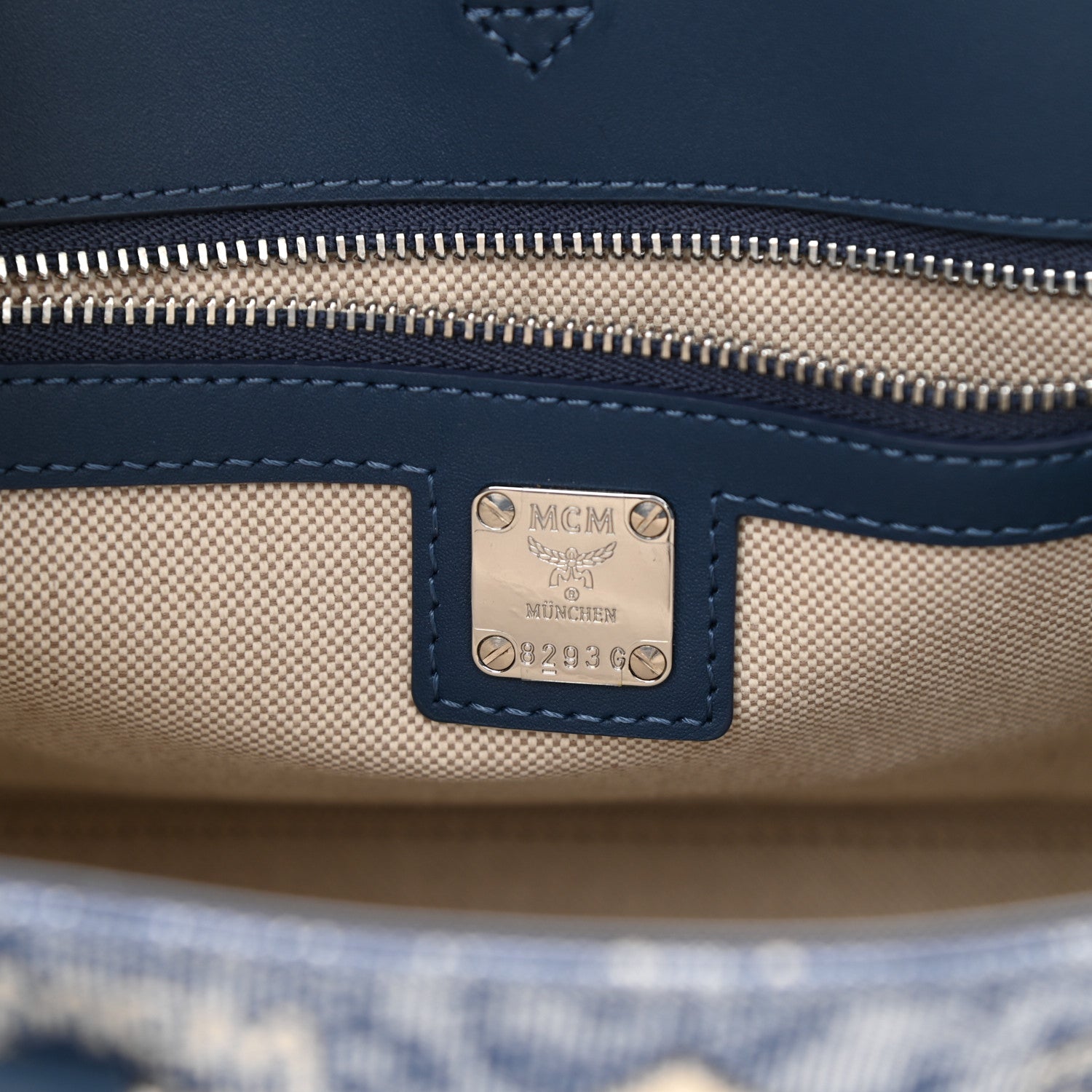 MCM Jacquard Monogram Small Tote Blue 6 of 8