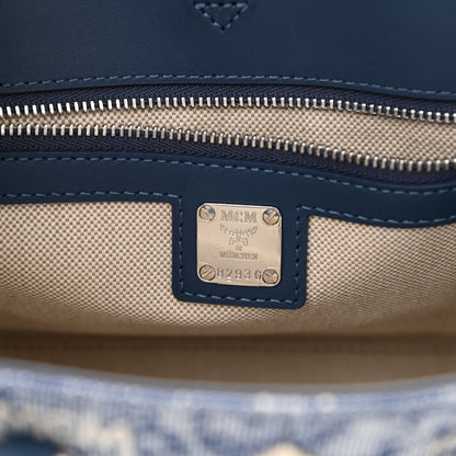 MCM Jacquard Monogram Small Tote Blue 6 of 8