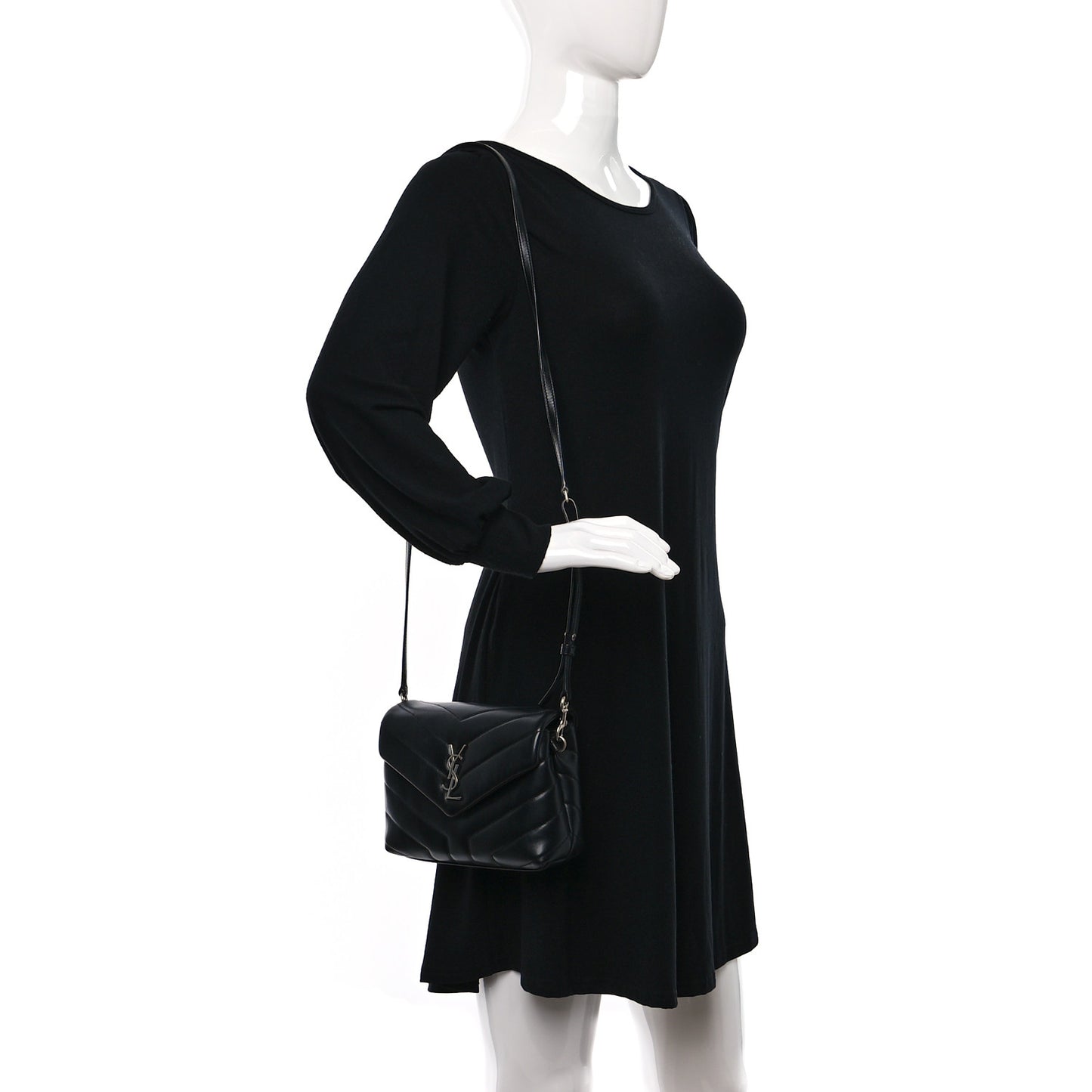 Calfskin Y Quilted Monogram Toy Loulou Crossbody Bag Black