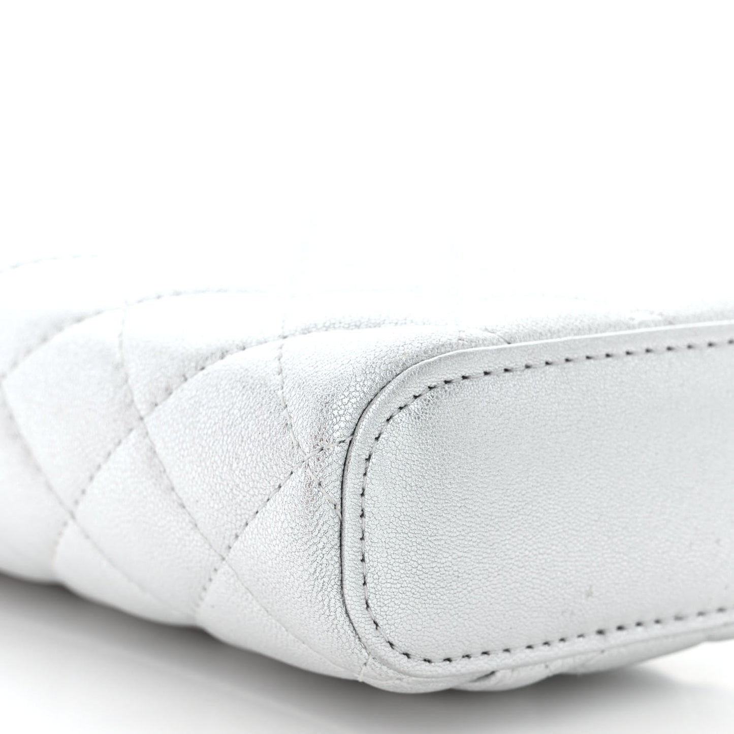 Metallic Lambskin Quilted Phone Holder With Chain Silver