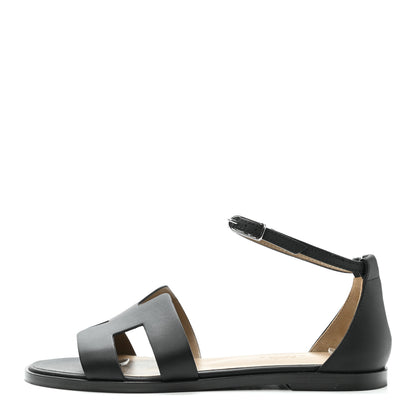 Hermes Calfskin Santorini Sandals 35 Black 1 of 9