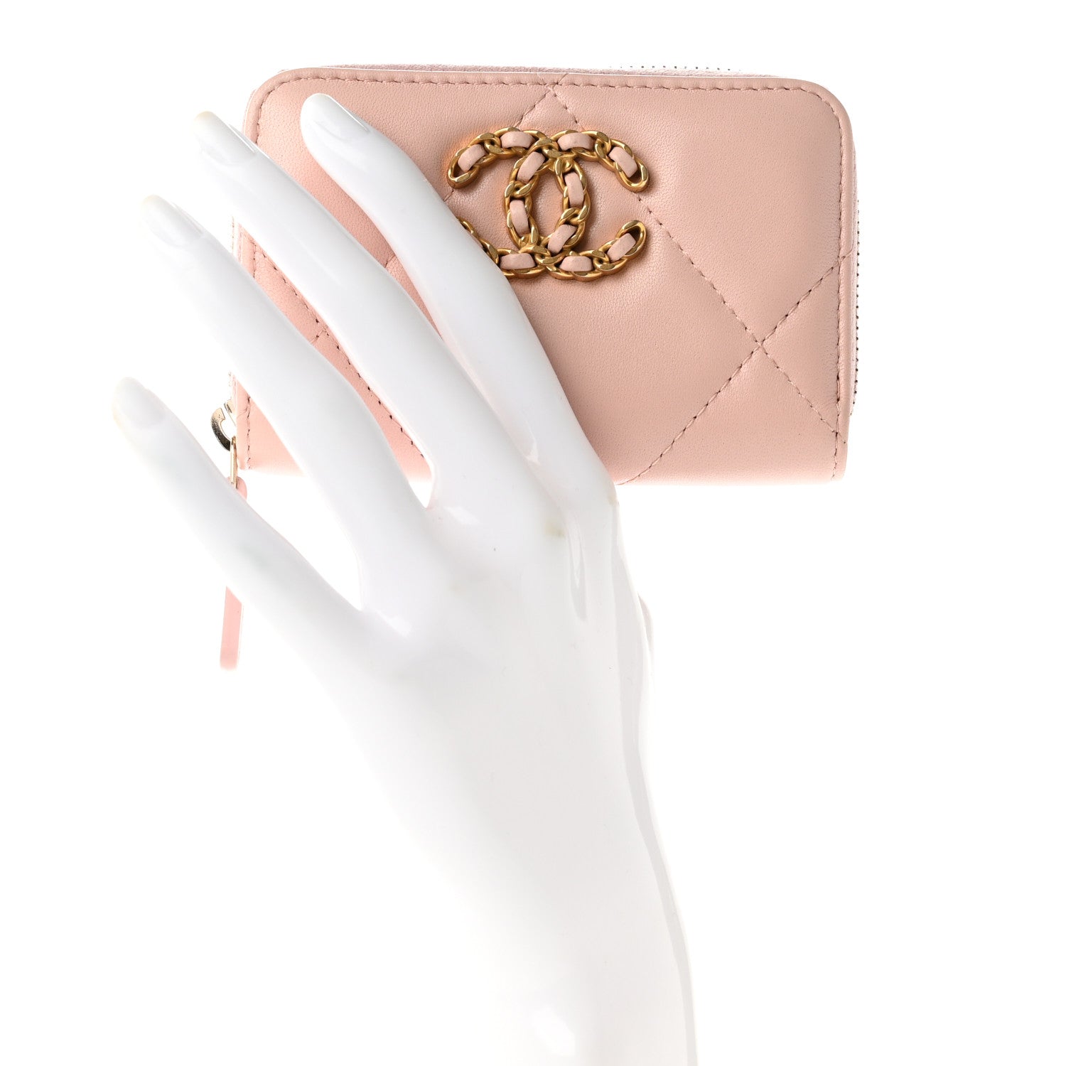 Chanel Lambskin Quilted Chanel 19 Zip Around Coin Purse Wallet Light Pink 2 of 7