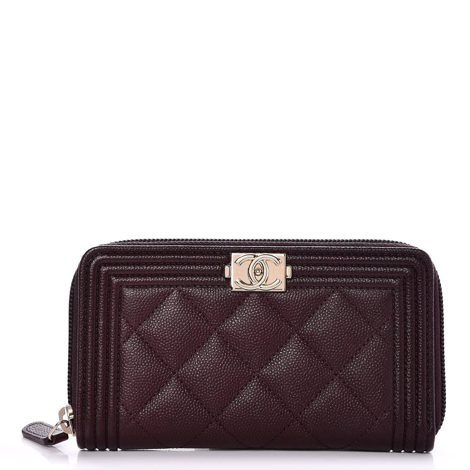 Chanel Caviar Quilted Small Boy Zip Around Wallet Dark Purple 1 of 9