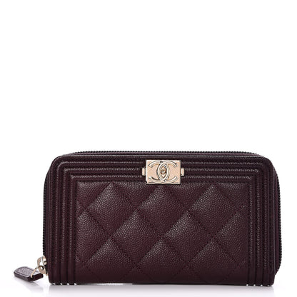 Chanel Caviar Quilted Small Boy Zip Around Wallet Dark Purple 1 of 9