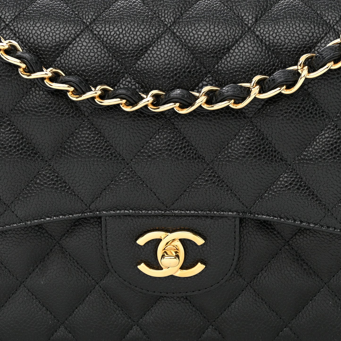 Caviar Quilted Jumbo Double Flap Black