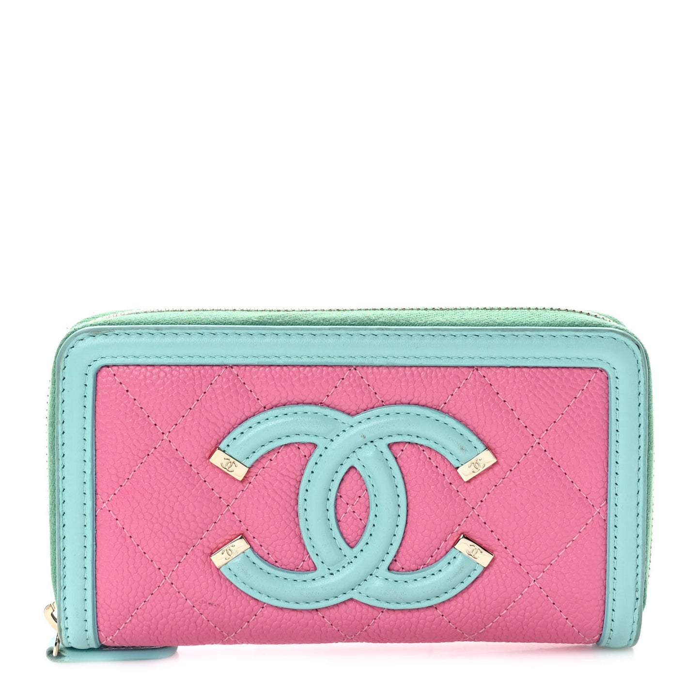 Caviar Quilted Medium Filigree Zip Around Wallet Pink Blue Green