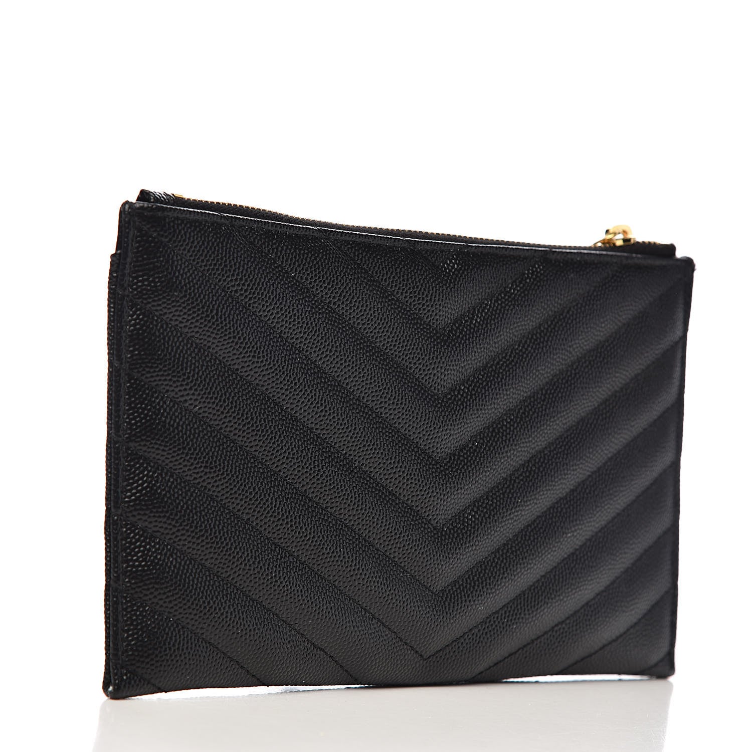 Saint Laurent Grain De Poudre Chevron Monogram Bill Pouch Black 3 of 8