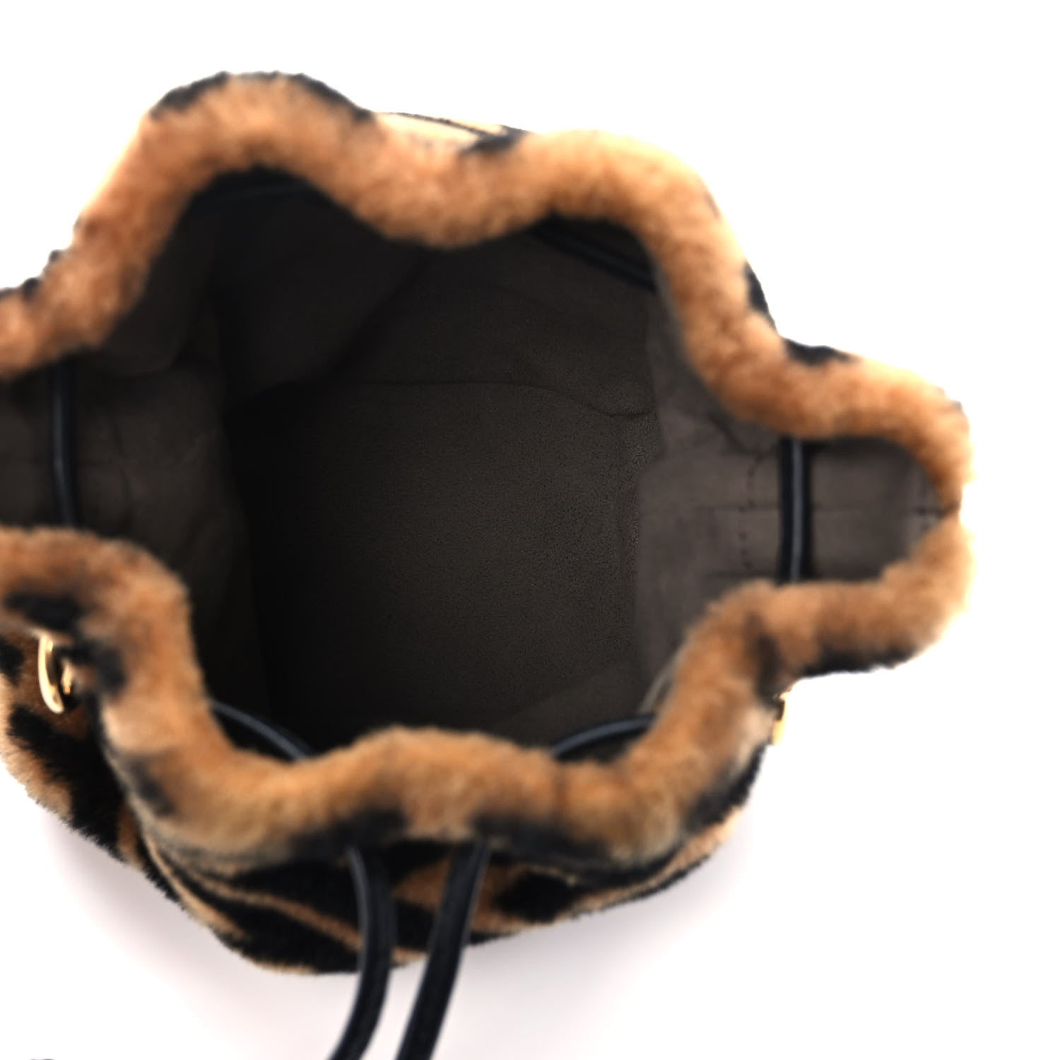 Fendi Shearling Vitello Dolce F is Fendi Macro FF 1974 Mini Mon Tresor Bucket Bag Tobacco Black 5 of 9