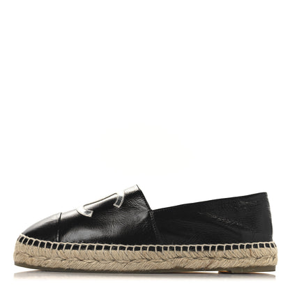 Chanel Patent Calfskin Metallic Goatskin CC Espadrilles 40 Black Silver 1 of 11