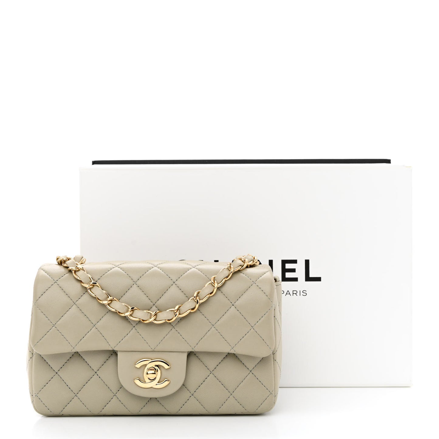 Lambskin Quilted Mini Rectangular Flap Grey